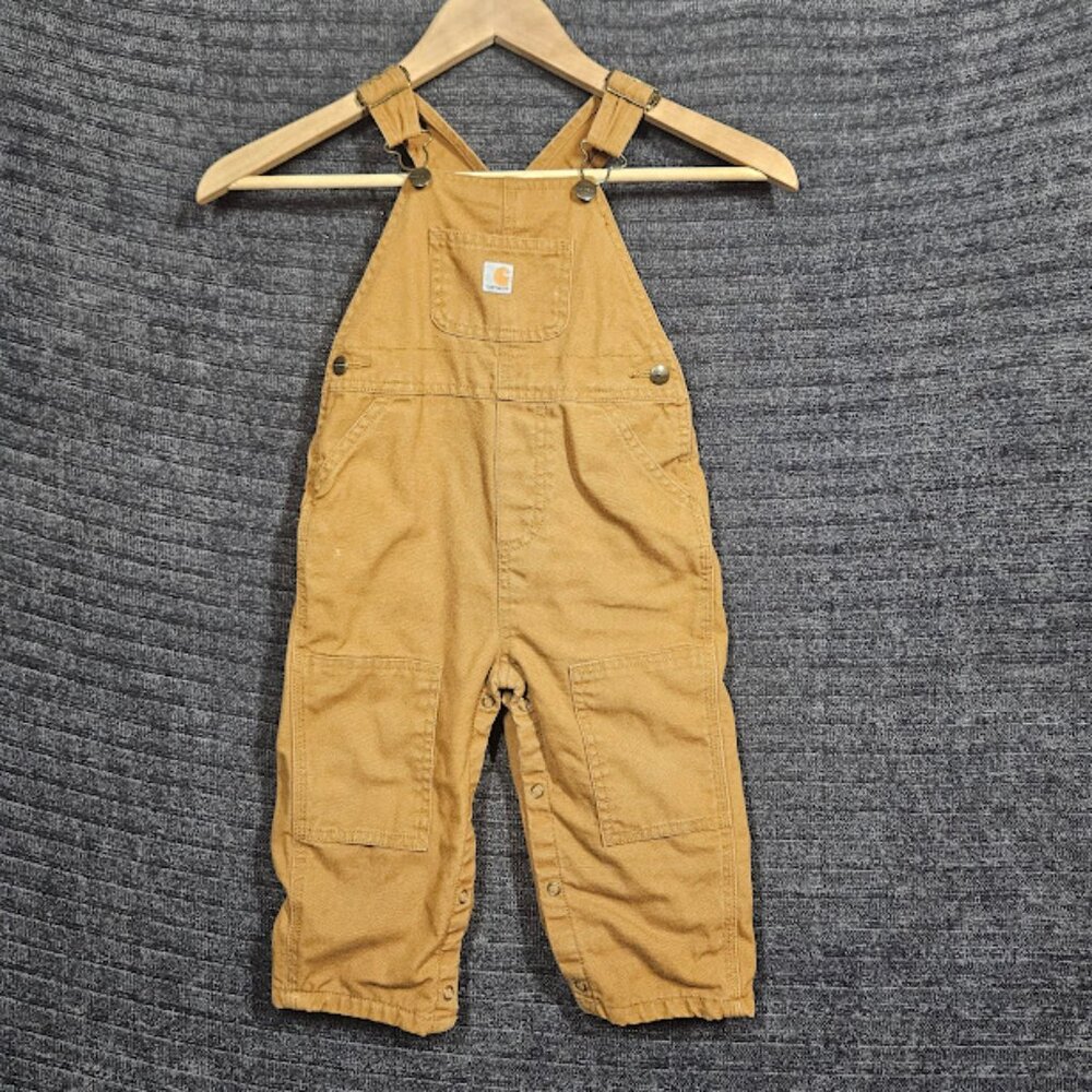Carhartt Bib Overalls Baby Toddler 18M Months Brown Canvas Pockets Kid Vintage